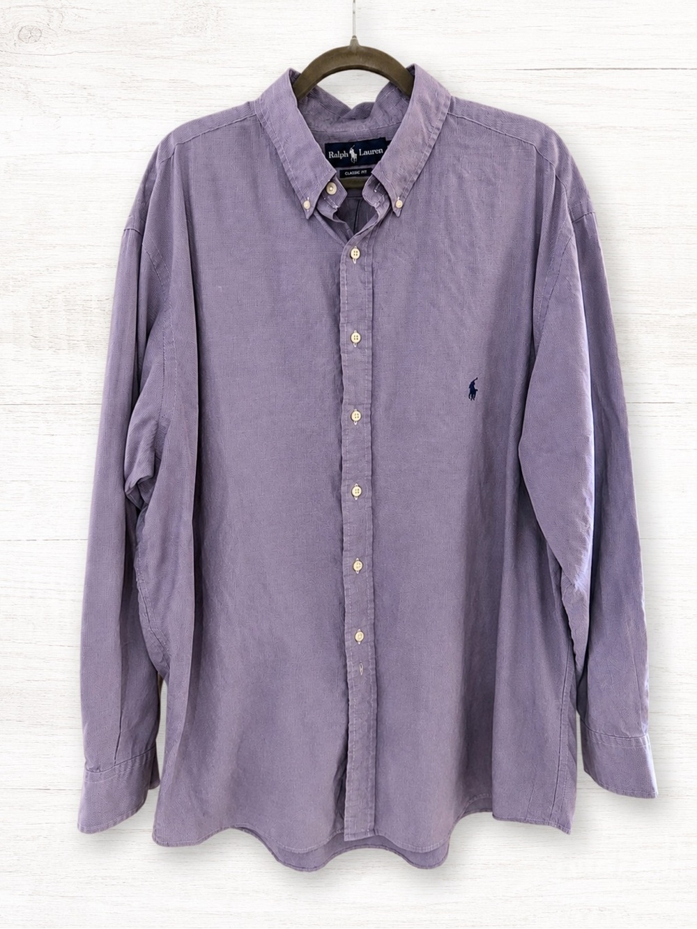 Polo Ralph Lauren Classic Fit Purple Gingham Button Down Shirt XLT 20 34/35 Tall